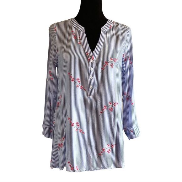 Papillon Blanc Tops - Papillon PinStriped Floral Tunic Top S